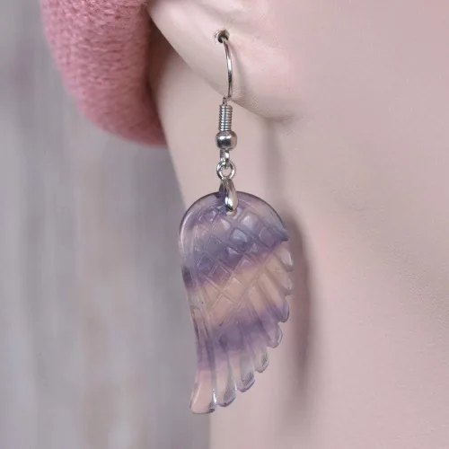 Miniatura 3 de Aretes colgantes hechos a mano con alas de ángel de reiki curativas de cristal de piedras preciosas