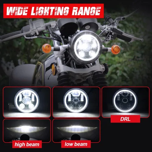 Miniatura 3 de Faro delantero de motocicleta de 5.75 pulgadas para Harley Davidson 5 3/4 Sportster Dyna Softail Iron 883, etc. Accesorios (negro-halo)