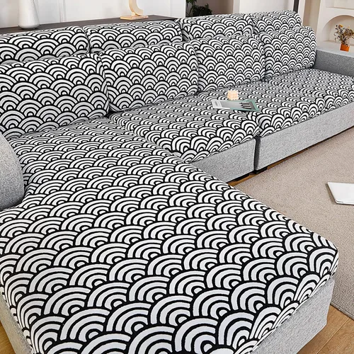 Miniatura 11 de JOKIVTOU Fundas para sofá modular, fundas de sofá con textura ondulada en forma de L, fundas de sofá reclinable, fundas elásticas para sofá Azul