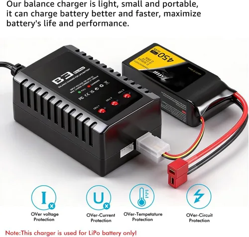 Miniatura 2 de Cargador de Batería LiPo 2S-3S RC Cargador de Balance Compacto para Baterías LiPo 7.4-11.1V (Negro)