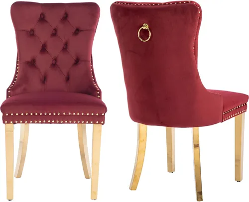 Miniatura 7 de Juego de 2 sillas de comedor modernas de mediados de siglo, sillas de cocina tapizadas de terciopelo beige, sillas de cocina y comedor, patas