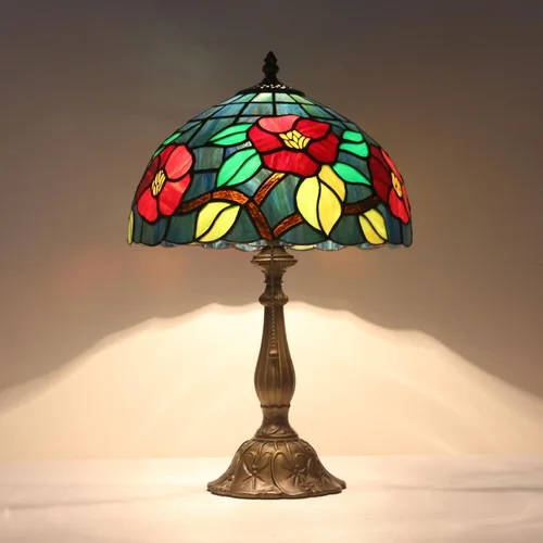 Miniatura 11 de Lámpara de mesa con tulipanes de vitrales, luz de lectura estilo Tiffany, 12 x 12 x 19 pulgadas, lámpara de escritorio de vidrio antiguo
