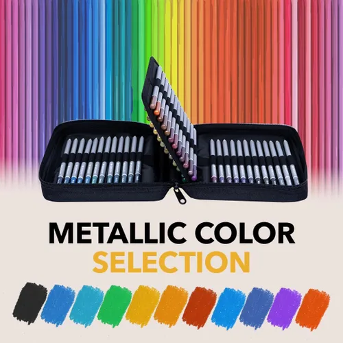 Miniatura 3 de Castle Art Supplies Juego de 48 lápices de colores metálicos con extras Núcleos de cera de calidad con tonos brillantes para profesionales