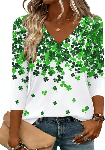 Miniatura 20 de Zeagoo Camisetas de manga 3/4 para mujer, cuello en V, blusa casual elegante, camisetas básicas 2026, ropa de moda S-2XL