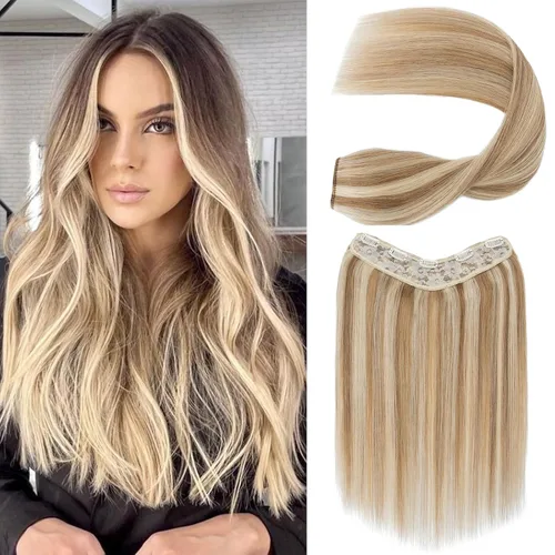 Miniatura 8 de S-noilite Extensiones de cabello humano con clip de una pieza, 5 clips, 3/4 de cabeza completa, parte en V, trama de cabello más grueso, red
