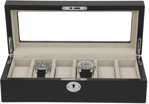 Miniatura 3 de Tech Swiss Caja de reloj para 6 relojes de almacenamiento de madera vitrina ventana de cristal (negro)
