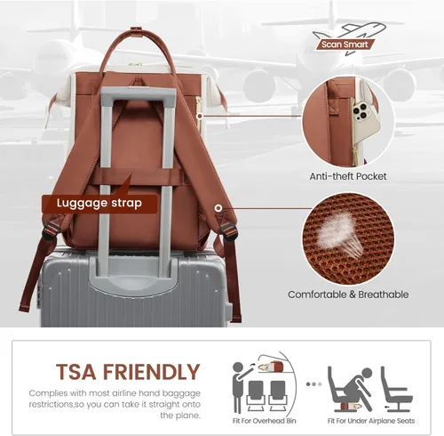 Miniatura 5 de LOVEVOOK - Mochila para laptop para mujer, mochila de moda para mujer.., 15,6 pulg. Beige Blanco - Marrón