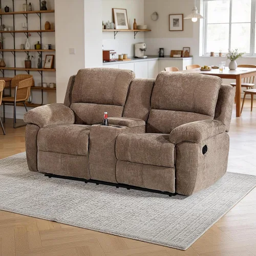 Miniatura 9 de Betsy Furniture Moderno juego de sofá reclinable de tela, sofá biplaza con consola, reclinable 8093 (negro, sofá + sofá biplaza) Breathable