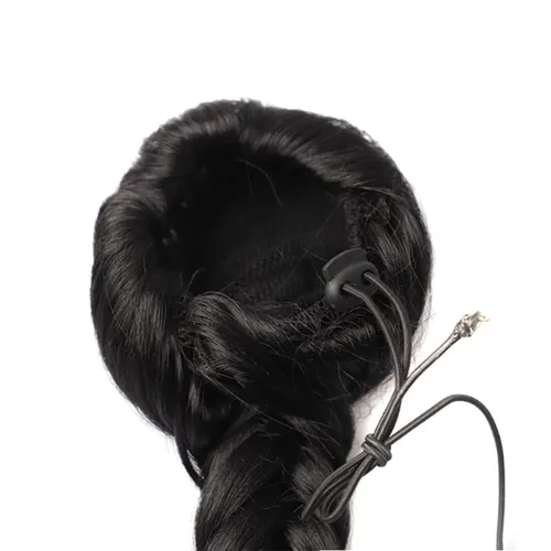 Miniatura 4 de Extensiones de cola de caballo trenzadas de espina de pescado de 15 pulgadas, extensiones de cabello sintético rizado con cordón de cola de caballo