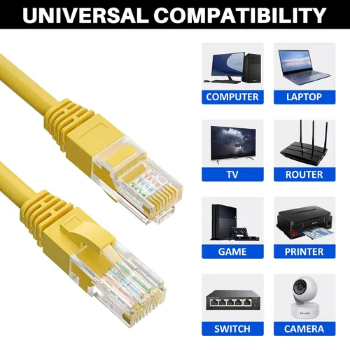 Miniatura 10 de Cable Ethernet Cat5e de 50 pies, cable de Internet Cat 5e largo, cable de conexión sin enganche negro, flexible, para red, LAN, PoE, conector RJ45