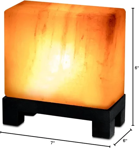 Miniatura 8 de UMAID Lámpara de sal del Himalaya rectangular, lámpara de roca rosa natural sobre base de madera moderna con bombilla nocturna y cable regulable