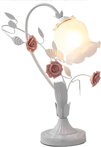 Miniatura 14 de Lámpara de mesa de vidrio esmerilado con flores, lámpara de mesa auxiliar con cable enchufable, mesita de noche, lámpara decorativa de noche