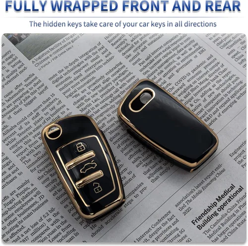 Miniatura 3 de Funda protectora para llavero inteligente de TPU con borde dorado, compatible con Audi A1 A3 A4 A5 A6 A8 Q3 Q5 Q7 R8 RS4 S3 S4 S5 S6 S8 TT 3 botones