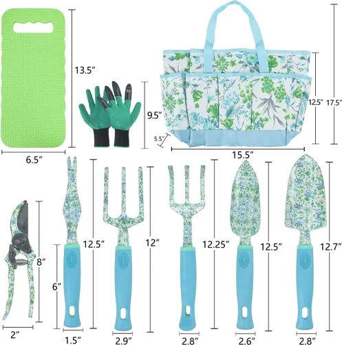 Miniatura 2 de Juego de herramientas de jardín de 9 piezas de aleación de aluminio, kit de herramientas de mano de jardinería para mujeres y padres, suministros