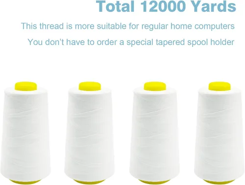 Miniatura 6 de Hilo Serger blanco, hilo multiusos para costura, poliéster, 4 conos de 3000 yardas cada carrete para máquina de coser 4 blanco