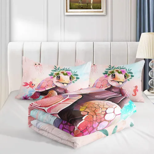 Miniatura 3 de CVHOUSE Juego de edredón Kawaii de tortuga marina, tamaño matrimonial, juego de ropa de cama con temática oceánica para niñas y niños, juego