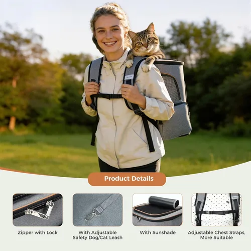 Miniatura 5 de Lekereise Mochila para Gatos Expandible Transportador de Mascotas Mochila para Gatos y Perros Pequeños, Mochila Transportador de Perros Plegable