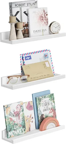 Miniatura 10 de SONGMICS CUSTOS Collection - Estantes flotantes, juego de 3 estantes de pared, 15 pulgadas de ancho, para marcos de fotos y baratijas, para sala