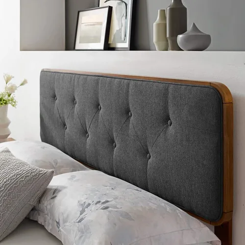 Miniatura 11 de Modway Collins Cabecero tapizado de tela y madera para cama individual en color nogal beige