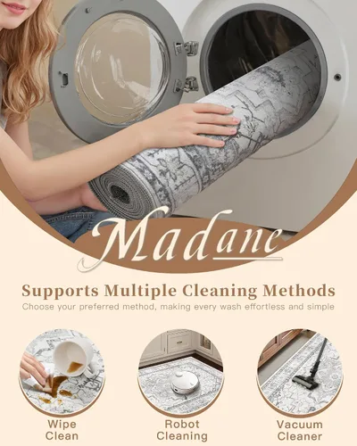 Miniatura 462 de Madane Tapete lavable de 2 x 10 pies para pasillo, cocina, recibidor, clásico, suave, antideslizante para interiores, casa de campo, baño, sala