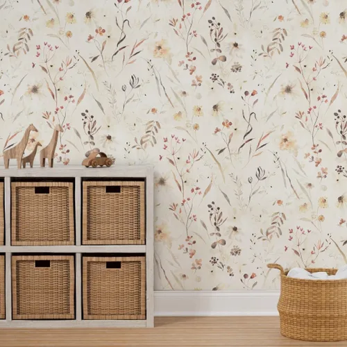 Miniatura 7 de Spoonflower Papel tapiz autoadhesivo de 9 x 2 pies, papel tapiz extraíble de acuarela de botánicos neutros con diseño floral beige