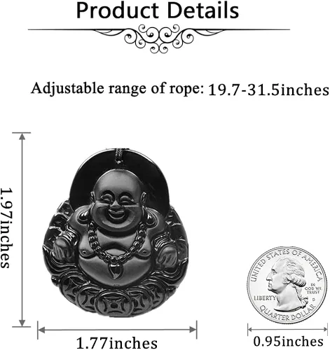 Miniatura 6 de NAKOBO Collar de obsidiana negra de Buda, Yin Yang, lobo y dragón, amuleto de protección con cadena de cuentas extendida, piedra de cristal