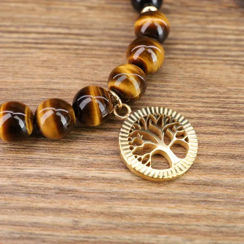 Miniatura 5 de COAI - Pulsera de turmalina negra con árbol de la vida para mujer