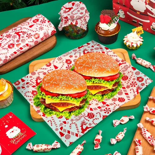 Miniatura 6 de 100 piezas de hojas de papel encerado de Navidad para alimentos, papel para envolver sándwiches, envoltorios para delicatessen, forros impermeables