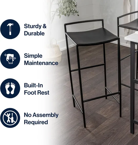 Miniatura 5 de JONATHAN Y Svelte - Taburete de bar de metal, altura del asiento de 29.5 pulgadas, silla de bar industrial moderna sin brazos con reposapiés Negro