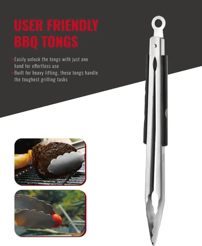 Miniatura 5 de Grilaz Juego de herramientas para barbacoa de acero inoxidable Mangos de madera teñida oscura Accesorios de parrilla para trabajo pesado Juego