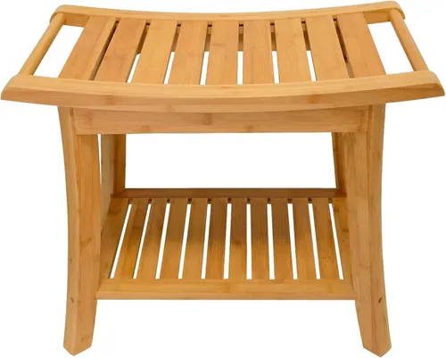 Miniatura 10 de Taburete Banco de Ducha de Bambú Impermeable con Estante de Almacenamiento para Afeitarse las Piernas o Asiento de Baño de Spa en el Baño y Dentro