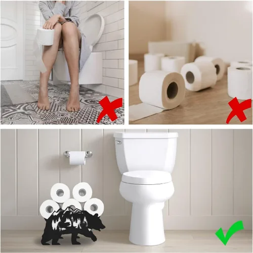 Miniatura 5 de Black Bear - Soporte de papel higiénico de metal, divertido soporte de papel de animales para baños, organizador independiente con capacidad para 8