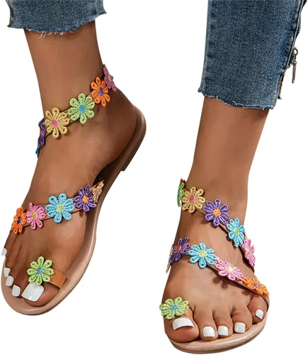 Hbeylia Sandalias planas de mariposa para mujer, a la moda, informales, bohemias, elegantes, sandalias de gladiador, joyería con anillo para los
