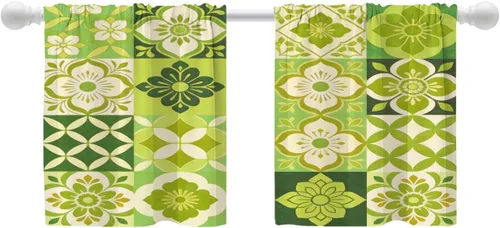 Miniatura 90 de Shrahala Art Nouveau Floral Pattern Blackout Curtain Tiers, Delicate Vine and Flower Design Kitchen Valance Light Blocking Tier Drapes with Rod