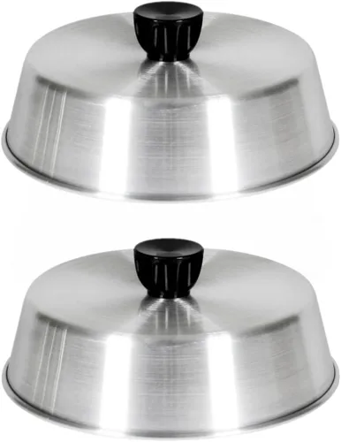 Miniatura 7 de TrueCraftware - Juego de 2 cubiertas de aluminio para parrilla de 10 pulgadas con perilla de plástico negro, cubierta redonda de queso