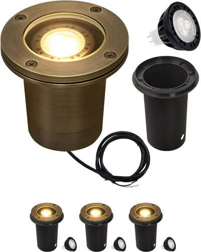 Miniatura 16 de MALORY Luces de Paisaje de Bajo Voltaje, (4.6''A) Cubierta Superior de Latón 12V Luces Empotradas en el Suelo para Exteriores, Iluminación LED