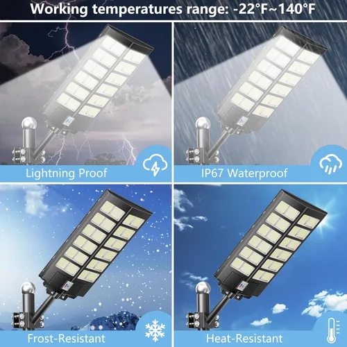 Miniatura 3 de Paquete de 1 luz solar de calle – 9000 W luces de calle al aire libre 260000LM del atardecer al amanecer luz de estacionamiento de energía solar