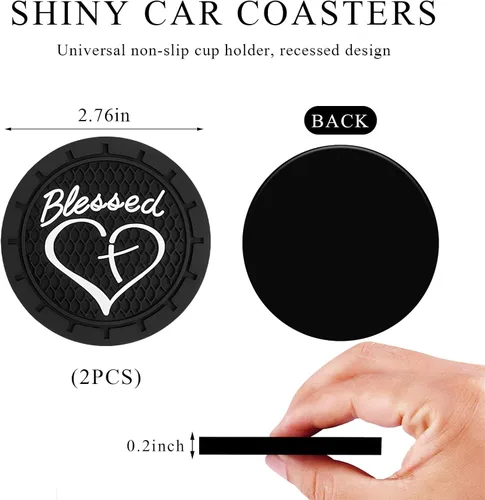 Miniatura 2 de KVAEY 2 PCS Posavasos para Portavasos de Coche, 2.76 Pulgadas Alfombrillas Antideslizantes para Bebidas del Vehículo con Linda Cruz Bendita