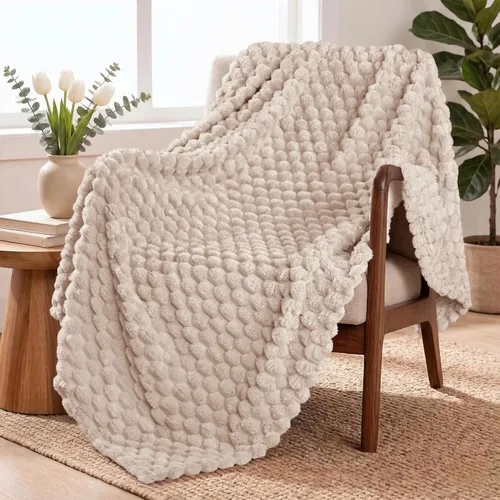 Miniatura 59 de Exclusivo Mezcla - Manta de vellón extragrande, 50 x 70 pulgadas, elegante, tela jacquard suave, mullida, acogedora y ligera, para invierno