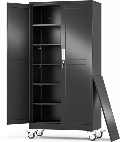 Miniatura 17 de Gabinete de Almacenamiento de Metal Negro, Gabinete de Almacenamiento Alto de 36" con Cerradura y 2 Estantes Ajustables, Organizador de Casillero