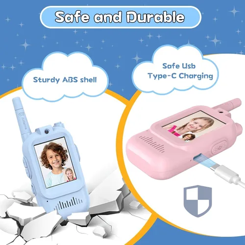 Miniatura 4 de Walkie Talkie para niños con video, paquete de 2 juguetes recargables para niños pequeños con cámara HD y cambiador de voz, radios bidireccionales