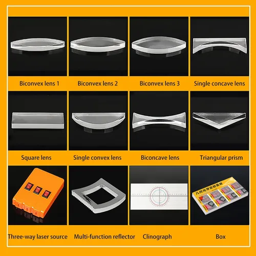 Miniatura 9 de EXBEPE Conjunto de experimentos de física óptica Prismas Lente convexa Triple refracción láser de la escuela Refracción Luz de la escuela Refracción