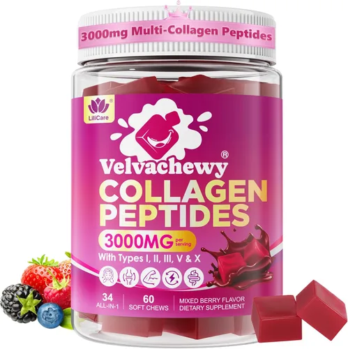 Gomitas de colágeno + masticables suaves de biotina de 3000 mg para mujeres y hombres, péptidos de colágeno ultra hidrolizados que aumentan tipo I,