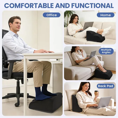 Miniatura 6 de Reposapiés para debajo del escritorio en el trabajo, taburete de 3 niveles con espuma gruesa de alta densidad y puntos de masaje, reposapiés