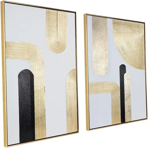 Miniatura 9 de Zessonic - Arte de pared abstracto en negro y oro - Decoración 2 piezas 16 x 24 pulgadas, lienzo en blanco y negro con lámina dorada para sala