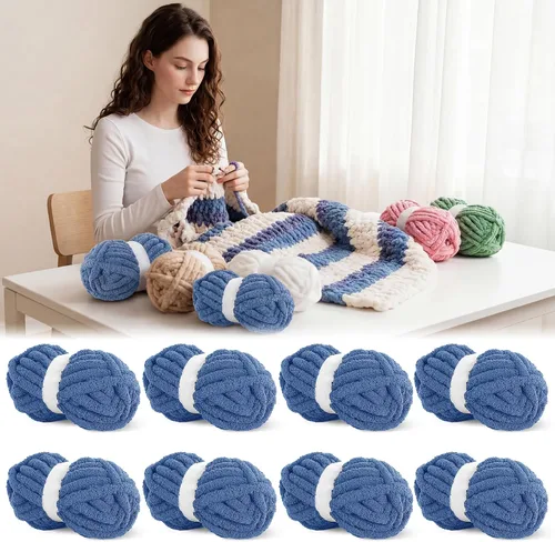 Miniatura 10 de BALAPET Hilo grueso para tejer a mano, hilo de felpa gruesa súper suave para manta y tejer bricolaje, hilo voluminoso jumbo esponjoso, apto