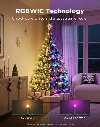Miniatura 3 de Govee Cadena de luces brillantes de Navidad de 99 pies, cadena de luces RGBWIC con 375 LED de cabeza de bala, controlada por aplicación, más de 140