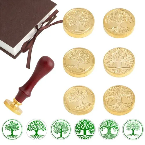 Miniatura 11 de Juego de sellos de cera, 6 piezas de sellos de cera de sellado, cabezales de cobre + 1 empuñadura de madera, kit de sello de cera de sellado