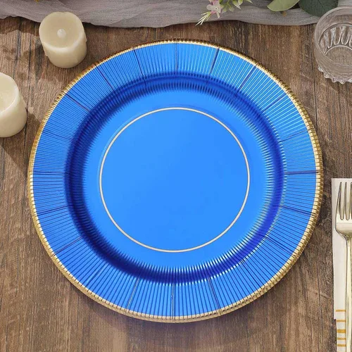Miniatura 2 de Efavormart - Paquete de 25 platos desechables de 13 pulgadas de color azul rey metálico con rayos de sol, platos de carga de papel resistentes, 350