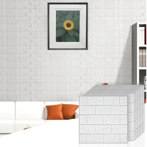 Miniatura 3 de 30 piezas de paneles de pared 3D para despegar y pegar, papel pintado de ladrillo blanco autoadhesivo impermeable, paneles de pared de ladrillo